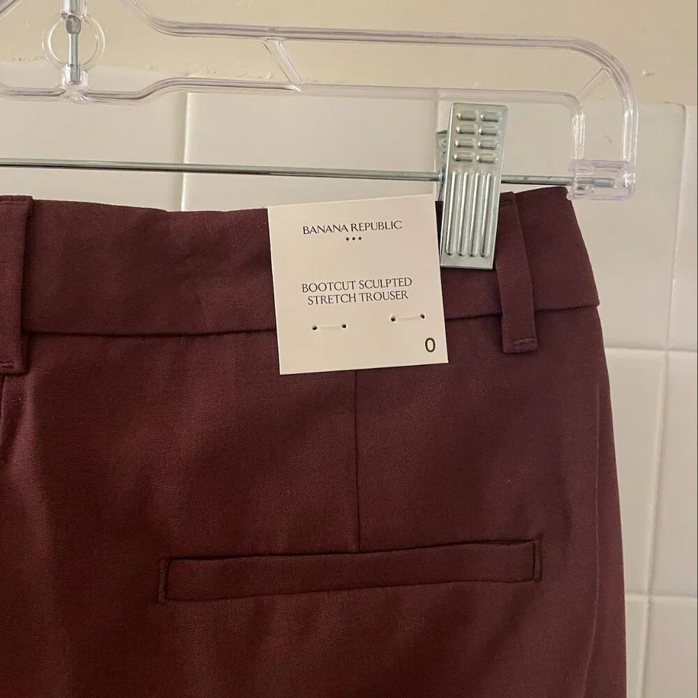 NWT BANANA REPUBLIC MAROON BOOTCUT HIGH-RISE SCULPTED TROUSER PANTS--SIZE ZERO 0 - Picture 5 of 5